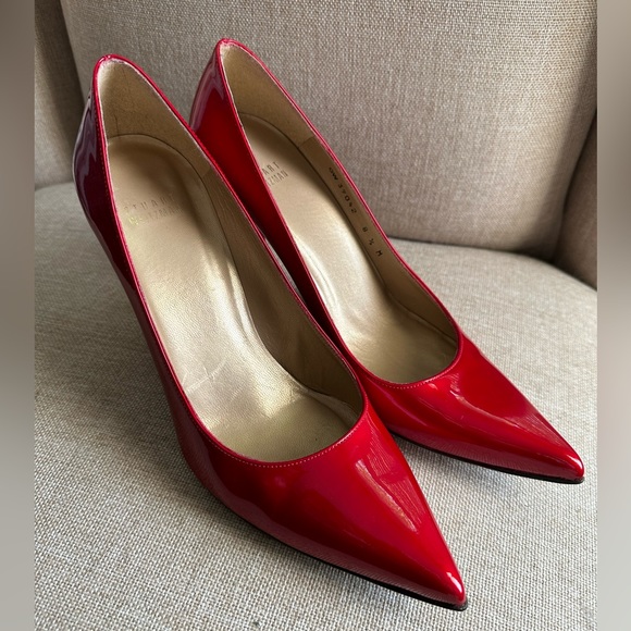 Stuart Weitzman Red Patent Leather Shoes 8.5 - Picture 1 of 4